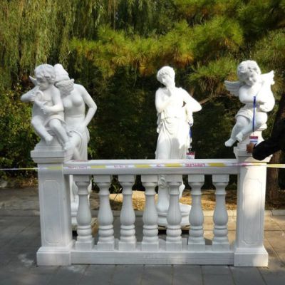骑海豚的小天使石雕，大理石公园景观石雕