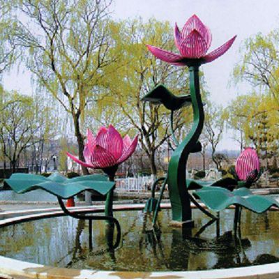 不锈钢荷花雕塑，公园景观摆件 (1)