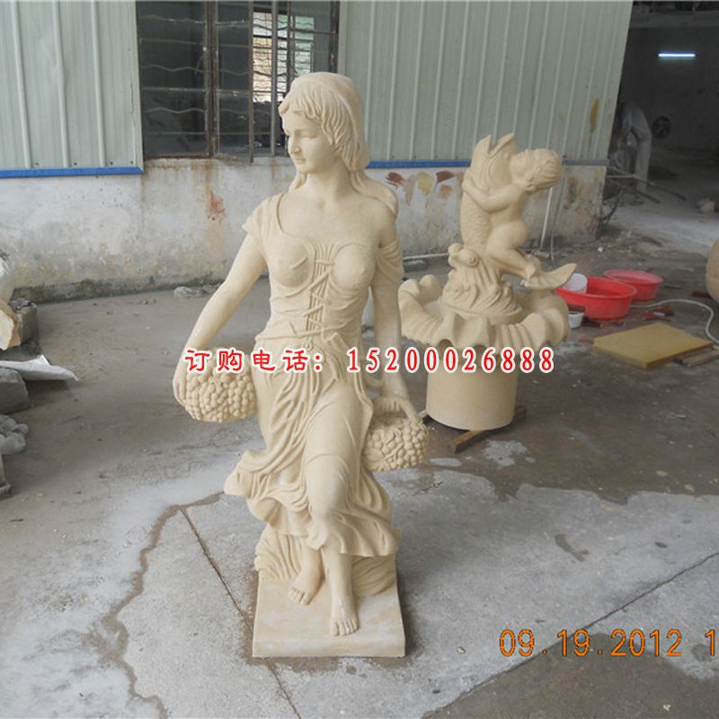 大理石美女拿球 石雕小景观雕塑