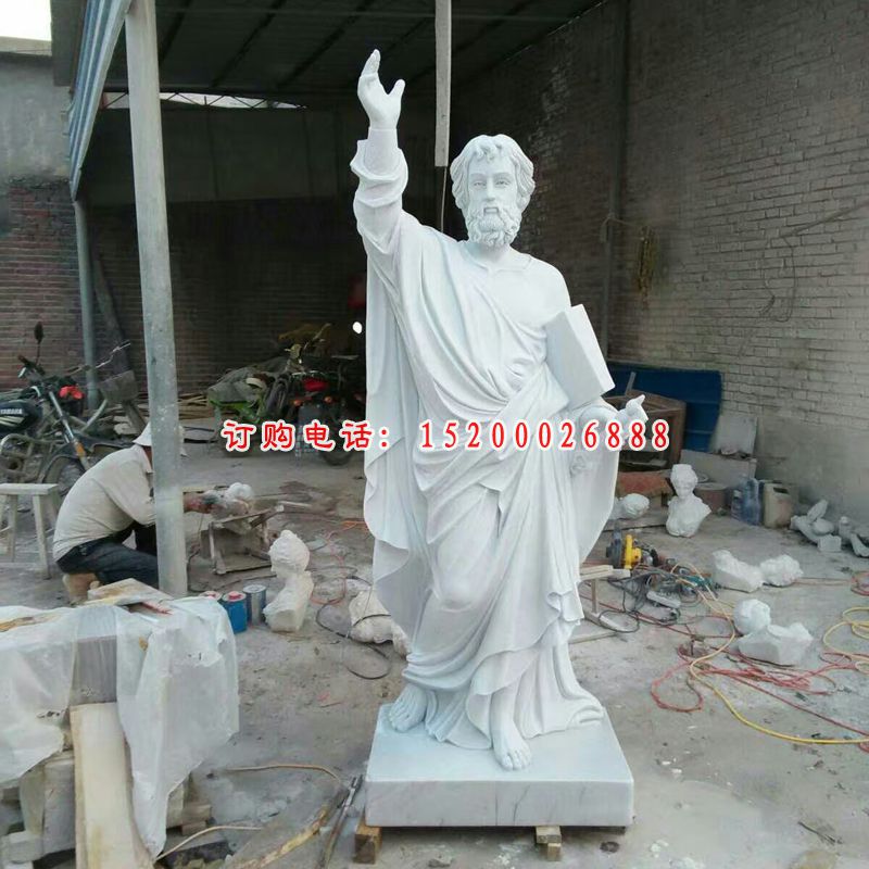 汉白玉教父石雕，西方人物雕塑