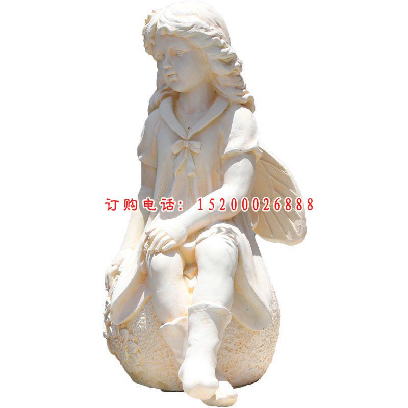 汉白玉西方蝴蝶仙子和蘑菇公园景观石雕 (2)