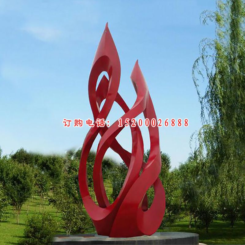 红色抽象花瓣大型广场景观雕塑，不锈钢雕塑