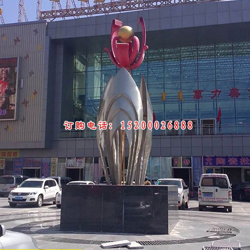 不锈钢镜面花蕊   商场门口雕塑 (2)