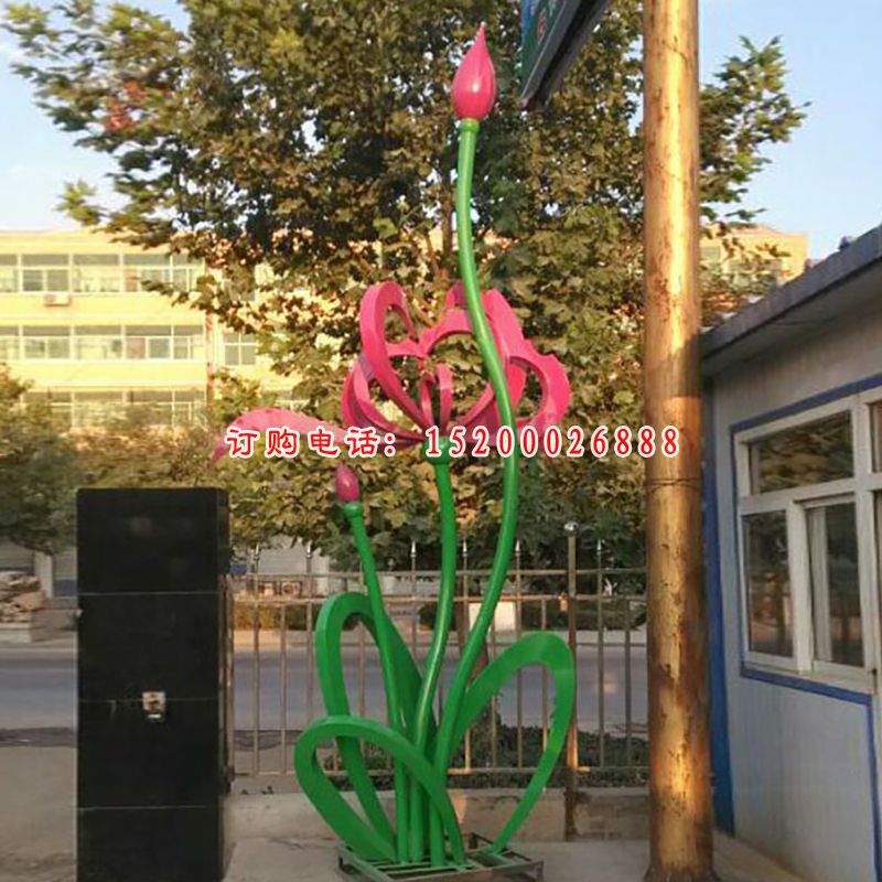 不锈钢莲花雕塑，庭院景观摆件