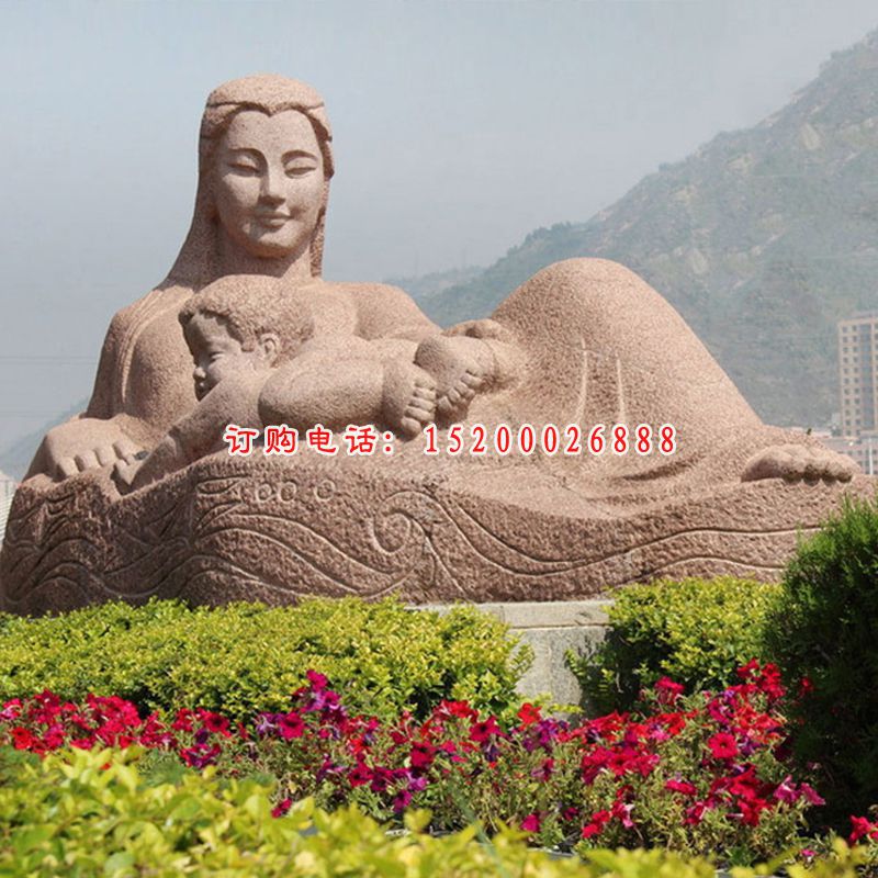 大理石鲜花母子美女  石雕广场人物