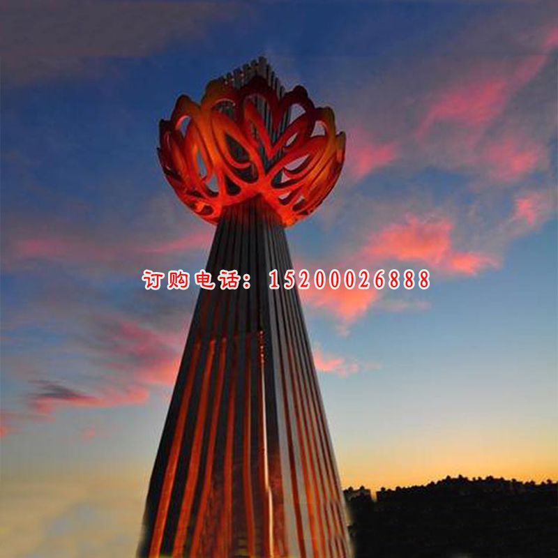 创意抽象红色镂空花朵公园景观，不锈钢雕塑 (2)