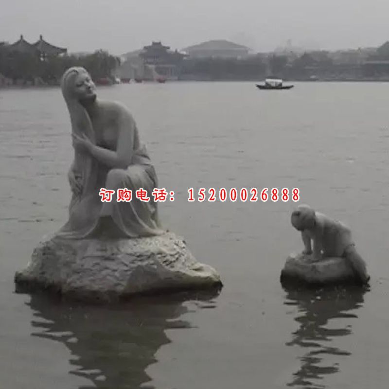 母子石雕，水中景观石雕