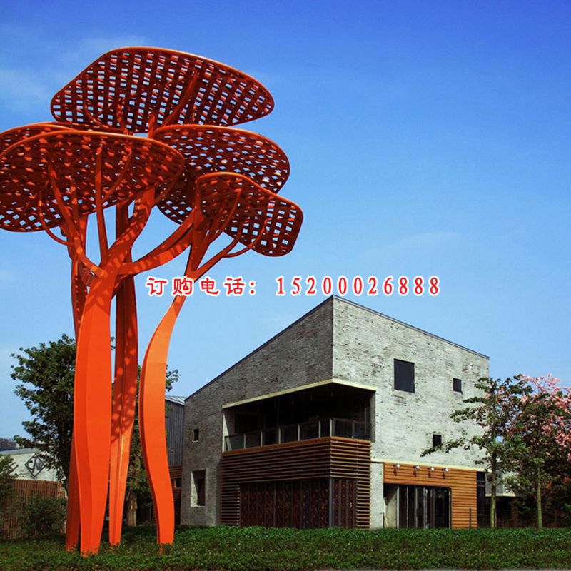不锈钢镂空树雕塑，别墅景观摆件