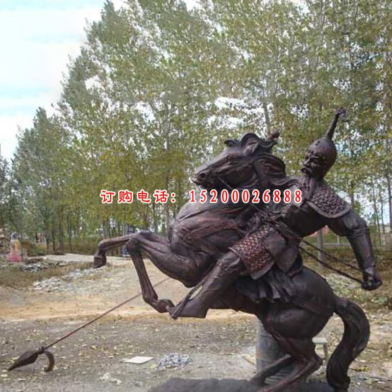 古代骑马人物铜雕，公园景观雕塑