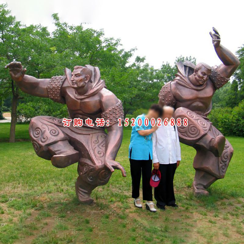 蒙古摔跤铜雕，公园景观铜雕