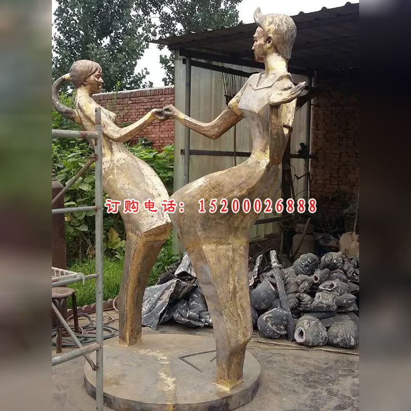青年男女跳舞铜雕，公园人物铜雕 (2)