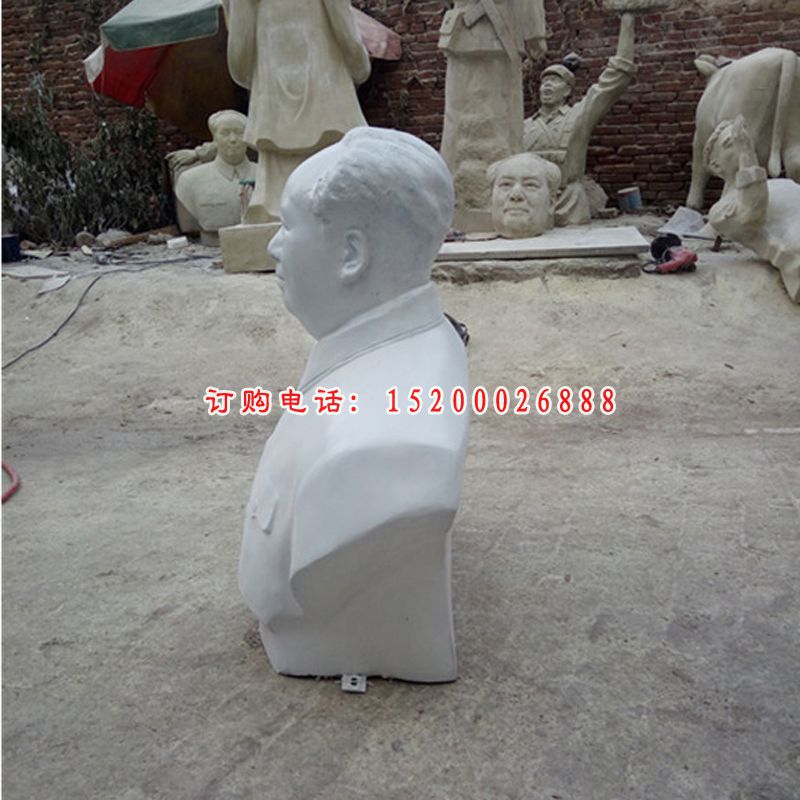 汉白玉毛主席胸像雕塑，公园人物石雕