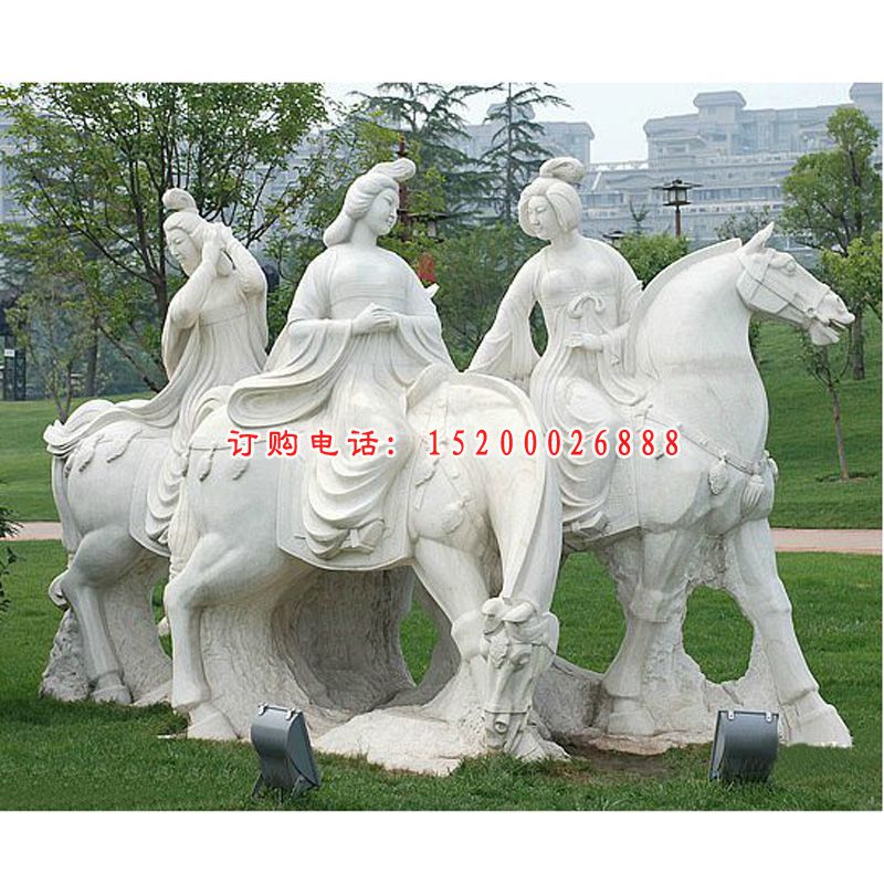 古典美女骑马石雕，公园人物石雕