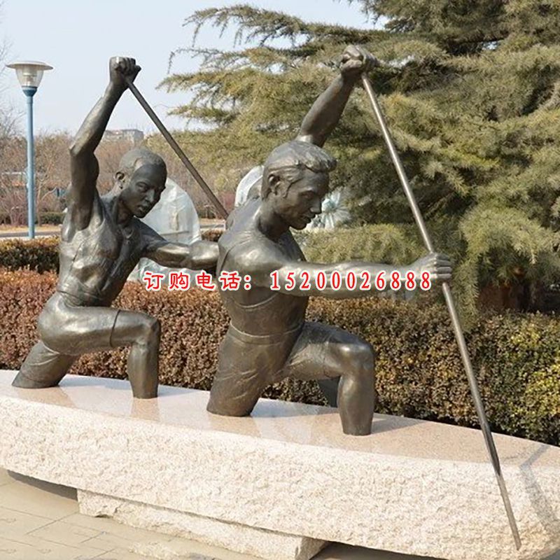 划船人物铜雕，公园景观雕塑