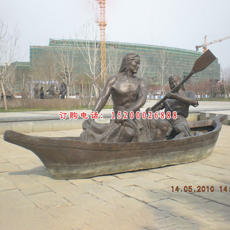 划船铜雕，公园划船雕塑