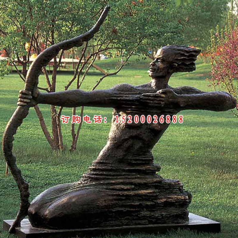 抽象射箭人物雕塑，公园人物铜雕