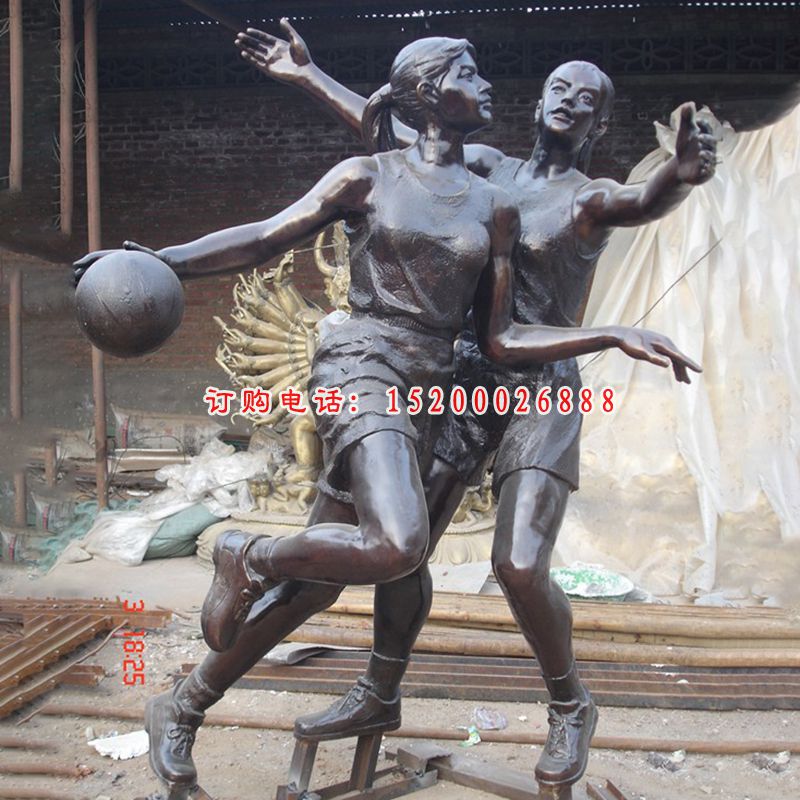 打篮球人物铜雕，广场景观雕塑