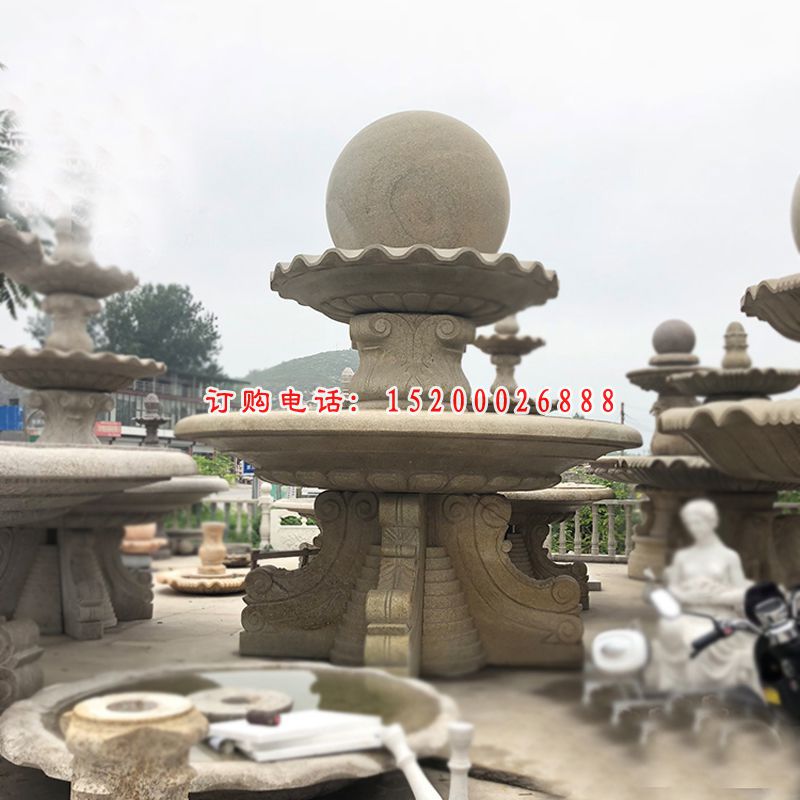 大理石双层风水球  石雕小区景观摆件 (6)