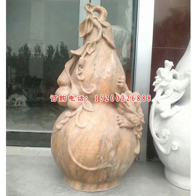 晚霞红葫芦石雕，镇宅葫芦雕塑 (4)