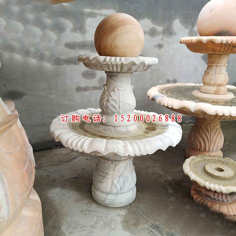 大理石双层风水球  石雕小区景观摆件 (2)