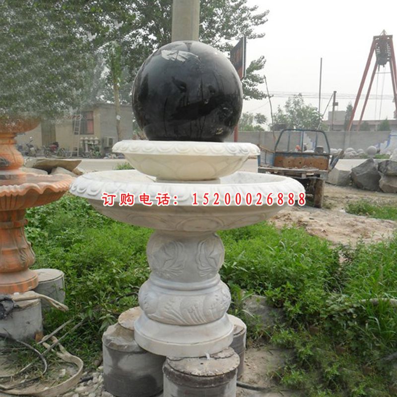 大理石双层风水球    石雕公园景观摆件 (2)