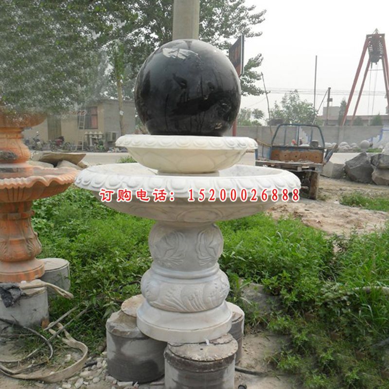 大理石双层风水球    石雕公园景观摆件 (1)