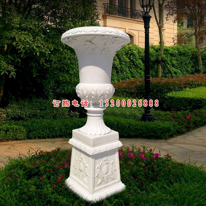 汉白玉花盆，小区景观石雕 (1)