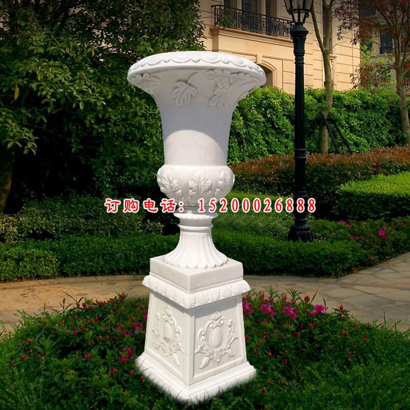 汉白玉花盆，小区景观石雕 (2)