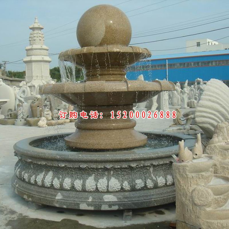 风水球喷泉石雕，砂岩风水球雕塑