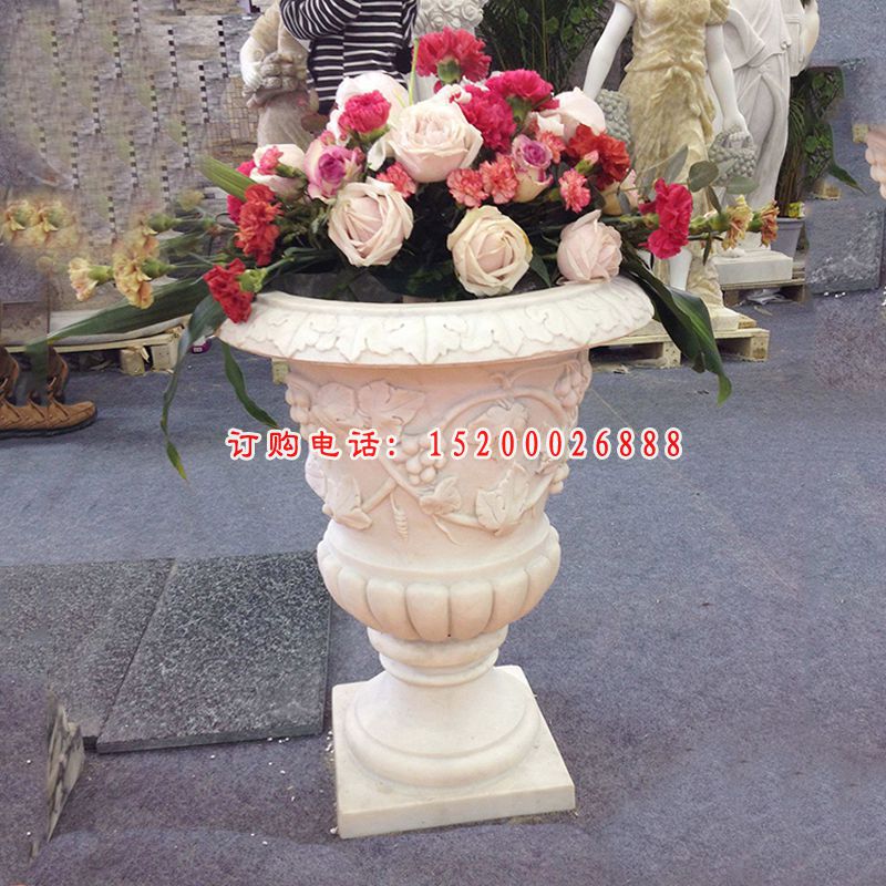 大理石花盆雕塑  石雕小区景观摆件