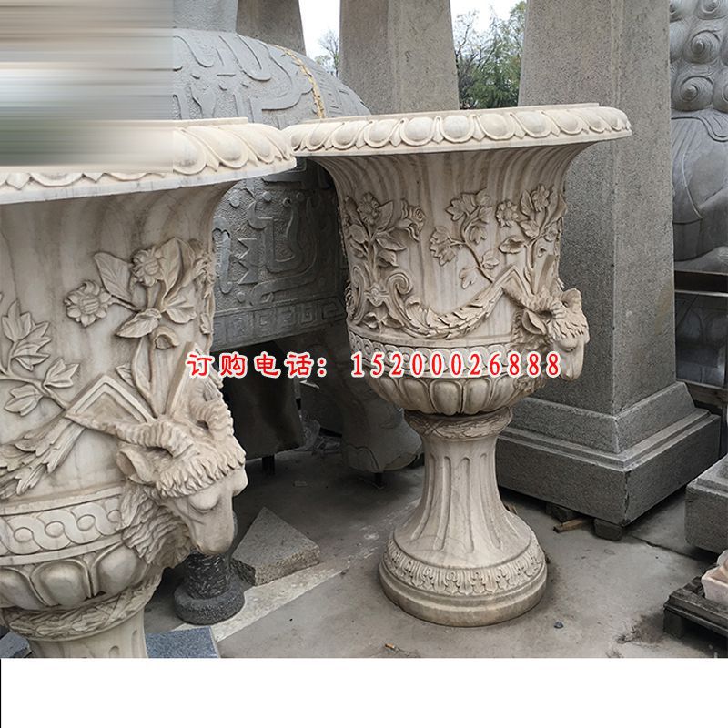 青石龙头花钵  石雕公园景观雕塑