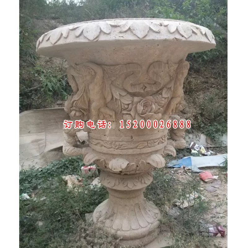 石雕花盆，公园景观雕塑 (18)