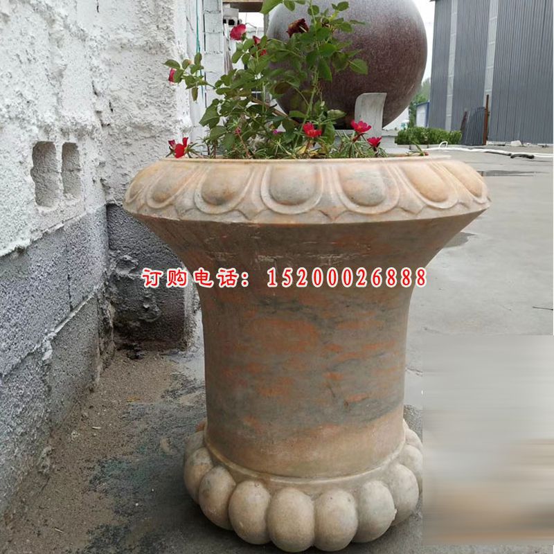 晚霞红花盆雕塑，景观石花盆 (2)