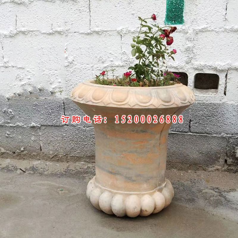 晚霞红花盆雕塑，景观石花盆 (3)