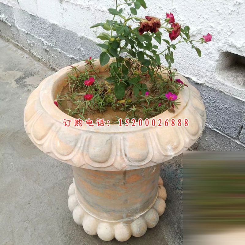 晚霞红花盆雕塑，景观石花盆 (4)