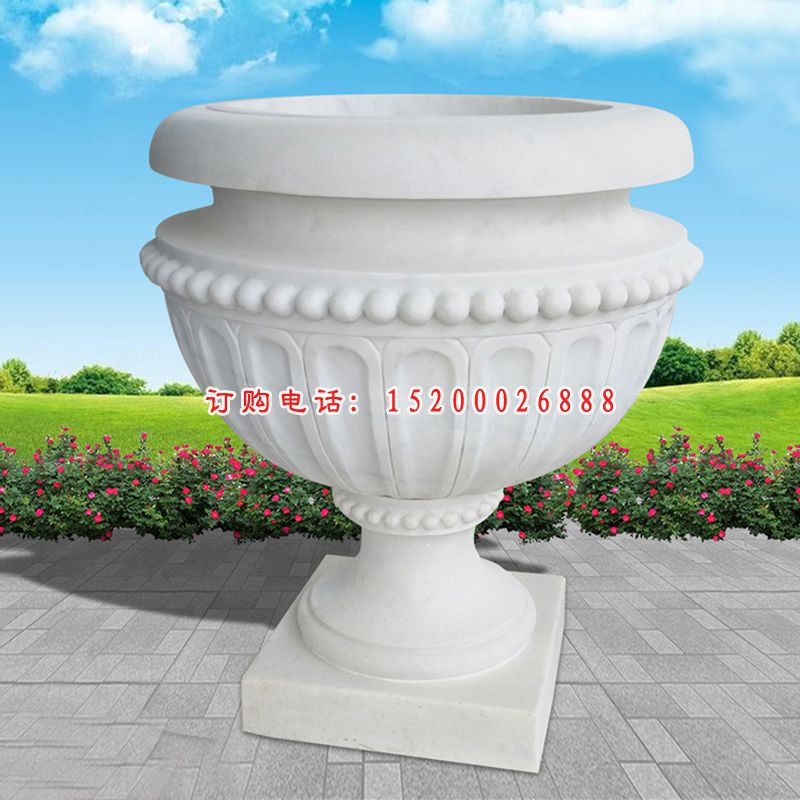 汉白玉花盆，公园景观石雕