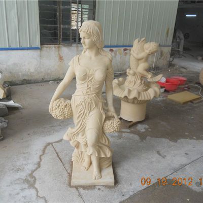 大理石美女拿球 石雕小景观雕塑
