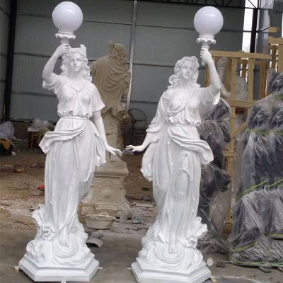 石雕西方美女举着台灯  公园人物雕塑