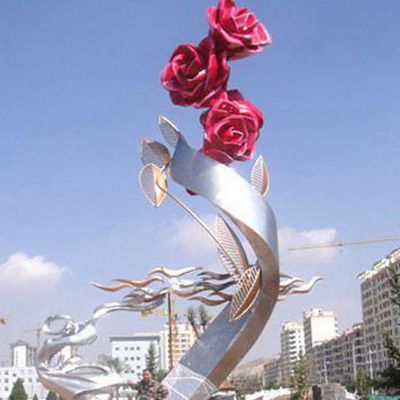不锈钢玫瑰花  企业景观雕塑
