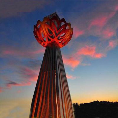创意抽象红色镂空花朵公园景观 不锈钢雕塑