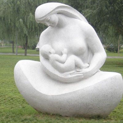 母爱石雕，公园母亲喂奶石雕