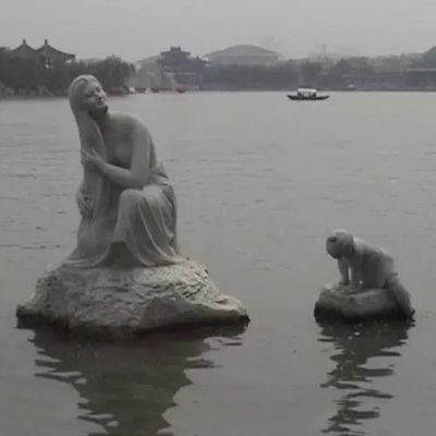 母子石雕，水中景观石雕