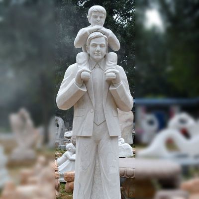 爸爸与儿子石雕，大理石人物雕塑