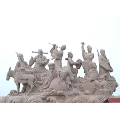 八仙遨海石雕，广场石雕八仙