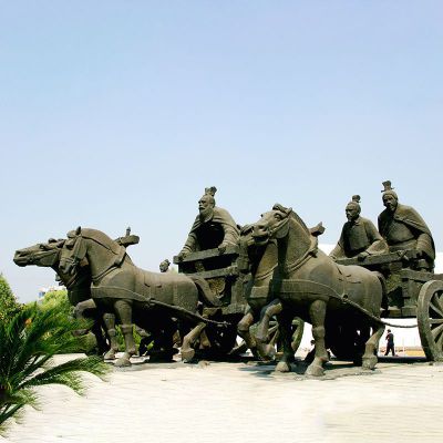 古代人物骑马车雕塑 园林景观雕塑
