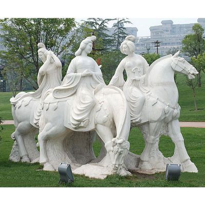 古代美人骑马石雕，公园骑马雕塑