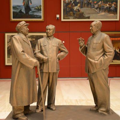 朱德和周恩来毛主席谈话铜雕，伟人铜雕