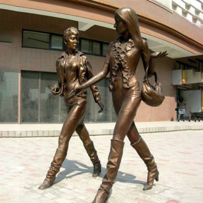 现代女郎铜雕，步行街人物铜雕