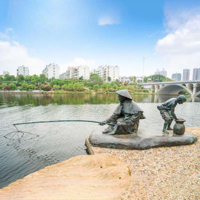 渔翁钓鱼雕塑  公园景观铜雕