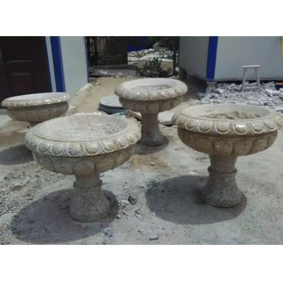花盆石雕，公园砂岩花盆雕塑 